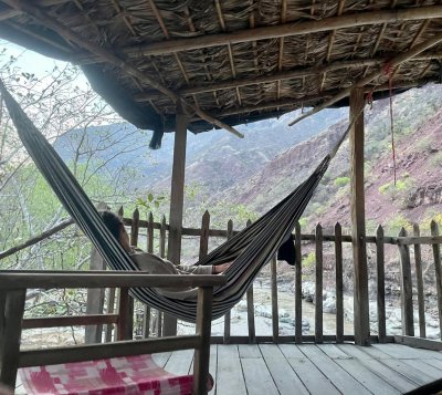 Overnight camping on the canyon trek in Colombia.